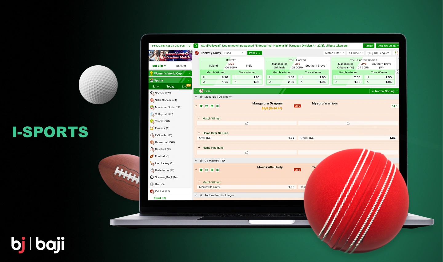 আই-স্পোর্টস স্পোর্টসবুকের মাধ্যমে, Baji ব্যবহারকারীরা বিভিন্ন ধরনের খেলাধুলায় বাজি ধরতে পারেন