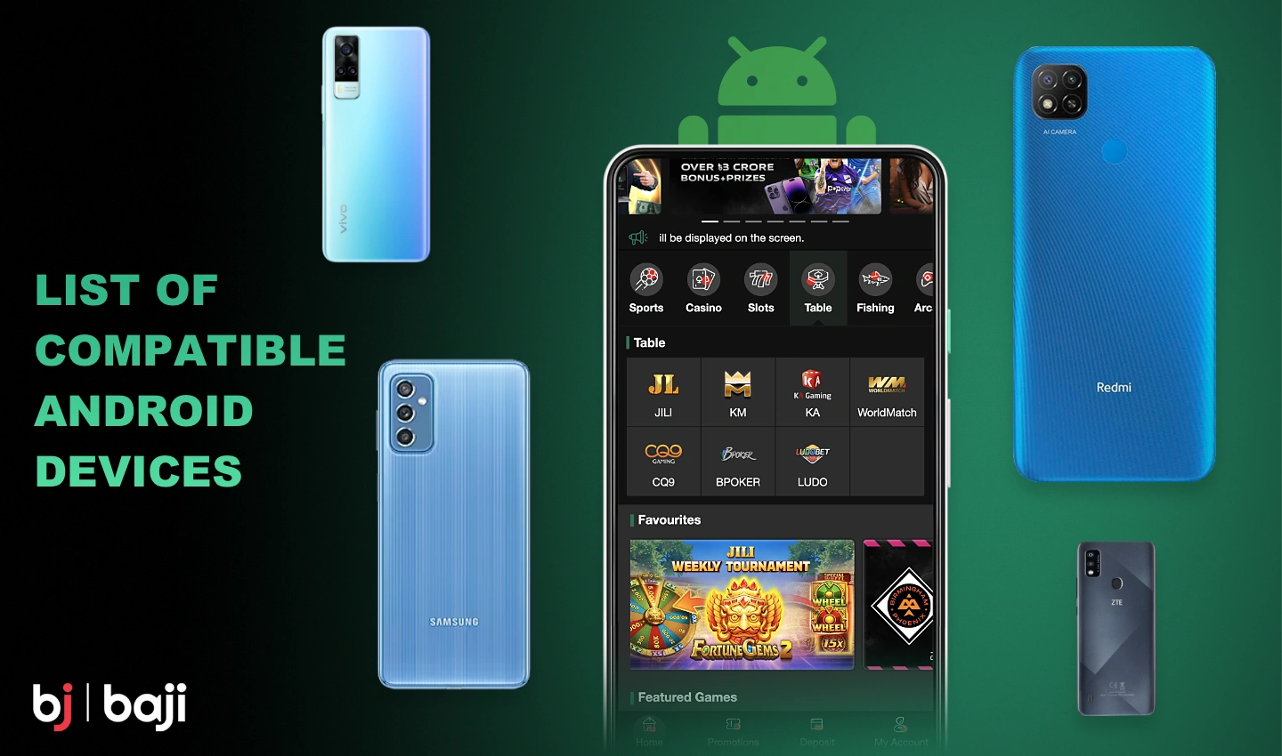 Baji মোবাইল অ্যাপটি Android ডিভাইসের একটি বড় তালিকার সাথে সামঞ্জস্যপূর্ণ