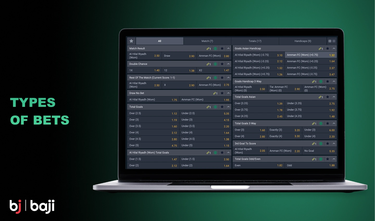 Baji صارفین کے لیے مختلف قسم کے کھیلوں کی بیٹنگ دستیاب ہیں۔