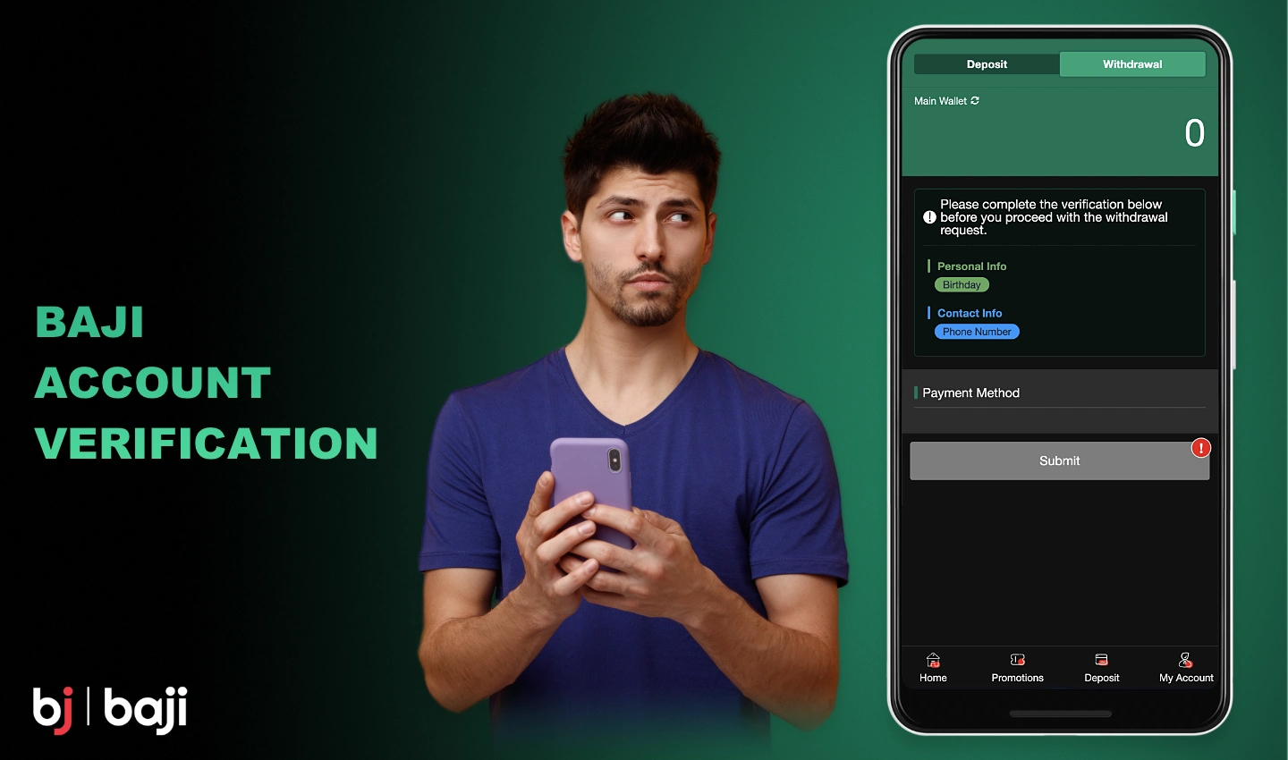 Baji account verification is required for identity verification and withdrawal of funds