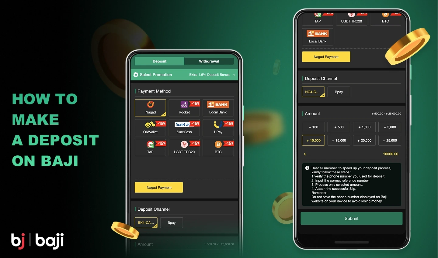 To make a Baji deposit you need to follow a few simple steps